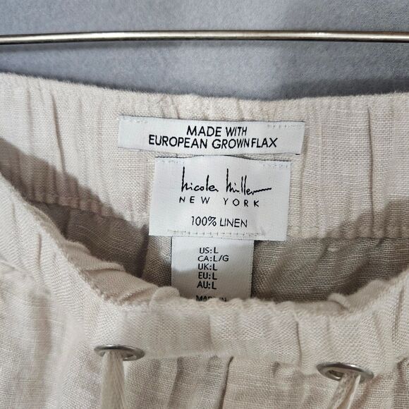 Nicloe Miller Linen Cargo Joggers Size Large European Flax Pull On Pants - Picture 3 of 6